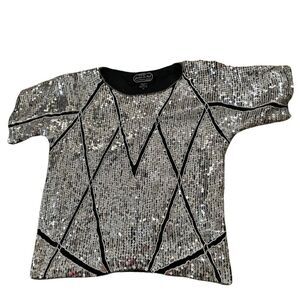 Vintage Women's Medium Joseph Le Bon Sequin Design Shirt 100% Silk